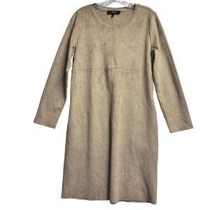 JOH Faux Suede Shift Dress Minimalist Neutral Long‎ Sleeve Modern Casual  M